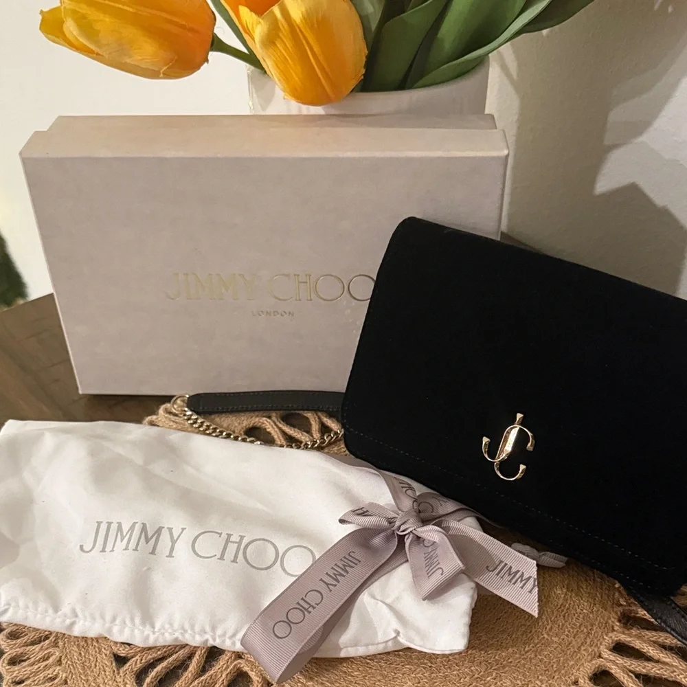 Jimmy Choo Black Velvet Clutch with Silver Logo - Picture 2 of 5